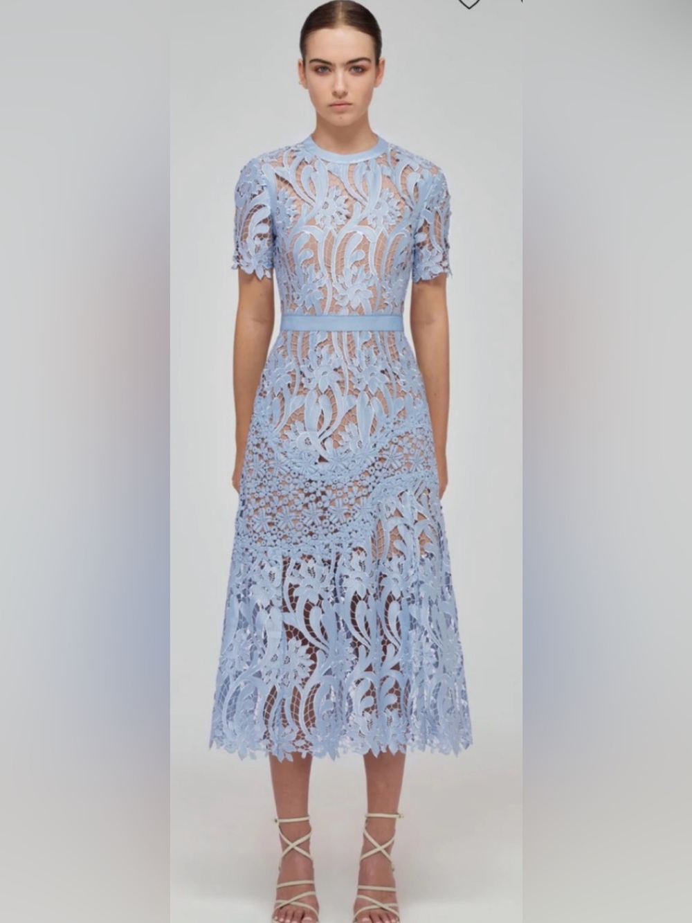 NWT Self-Portrait Prairie Guipure Lace Midi Dress – Powder Blue - Picture 3 of 4